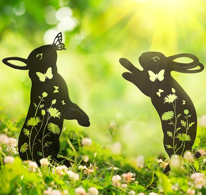 Metal Bunny Garden Decor, Metal Yard Art Animals Garden Stakes Rabbit Silhouette - Image 5