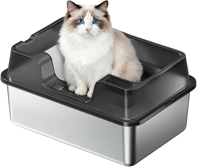 Stainless Steel Litter Box, XL Enclosed Cat Litter Boxes by Garvee