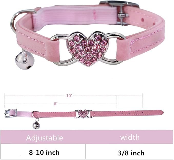 Heart Bling Cat Collar with Safety Belt and Bell Adjustable 8-10 inches - Image 2