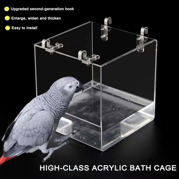 Hanging Cube Bird Bath Cage, Transparent Bird Bathtub Bath Shower - Image 8