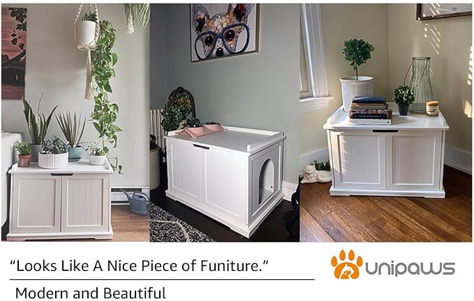 unipaws Cat Litter Box Enclosure Furniture, Cat Washroom, Hidden Litter Box - Image 7