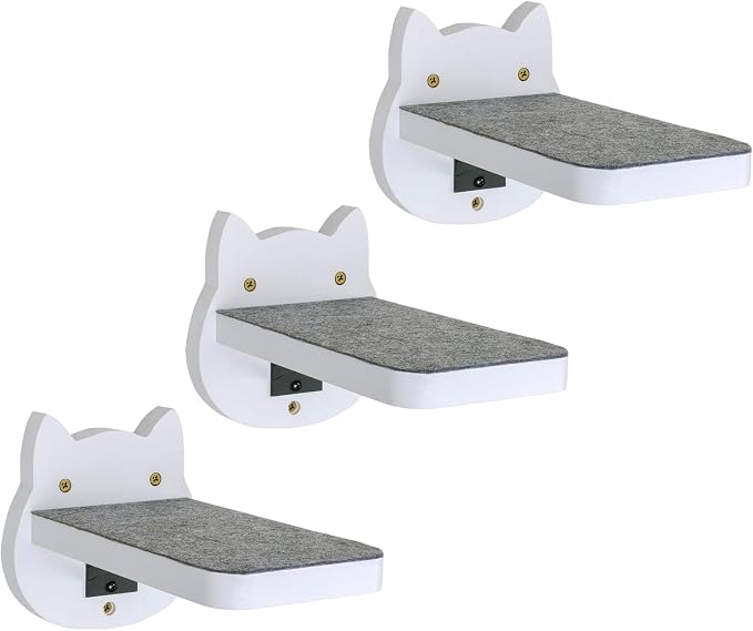 ESPETS White Painted Wooden Cat Wall Floating Steps Set of 3 by ESPETS