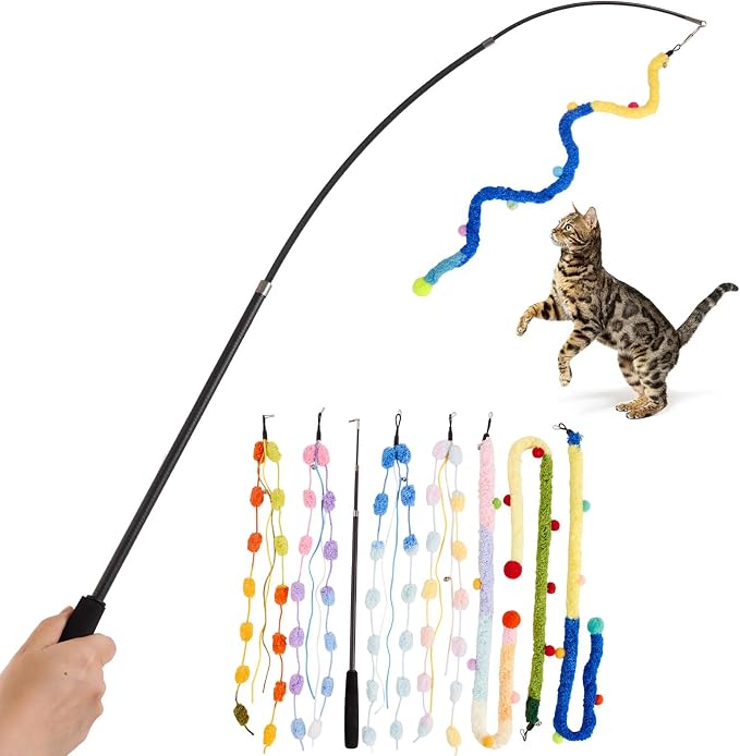 Cat Wand Toy, Long Interactive Wand Toys by PATTEPOINT