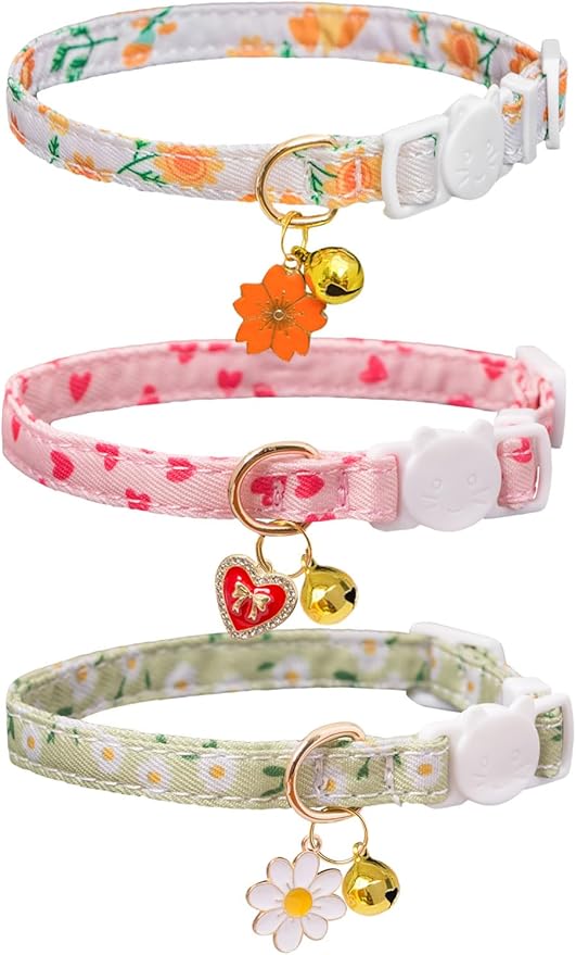 Cat Collar Breakaway with Bells, 3 Pack Safety Adjustable Pet Collars by Bencacawinstyle