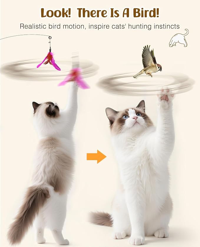 Pawaboo Feather Teaser Cat Toy, Interactive Feather Wand Cats Toy Flying - Image 4