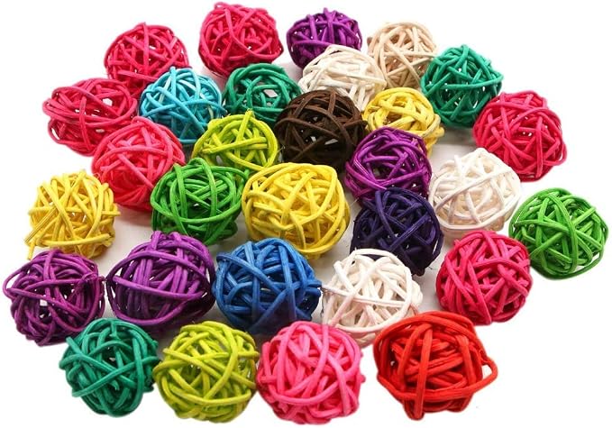 20 Pcs Colorful Handmade Wicker Rattan Balls Decorative, Pet Bird Chew Toy by LIUSM