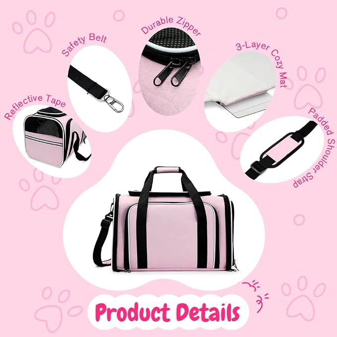 Double Expandable Cat Carrier, Airline Approved Soft-Sided Pet Travel Carrier - Image 5