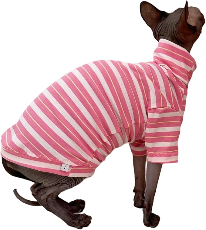 Vintage Stripes Sphynx Hairless Cats Shirt Cotton Cat Turtleneck Pet Clothes - Image 5