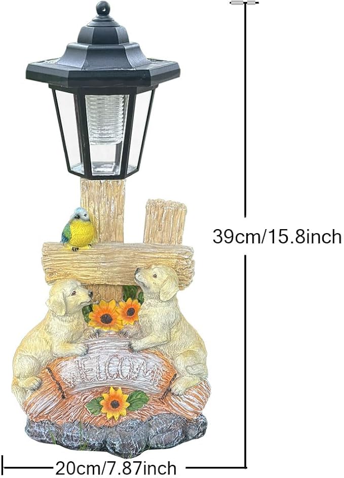 Outside Dog Statue with Solar Lantern, Garden Welcome Sign Dog Solar Figurines - Image 3