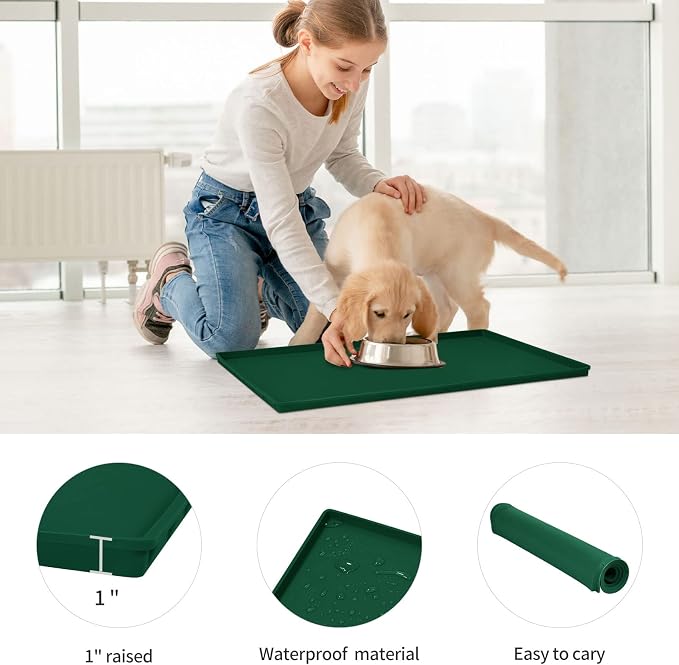 Dog Food Mat, Silicone Waterproof Food Tray, Non Slip Pet Bowl Mats Placemat - Image 2
