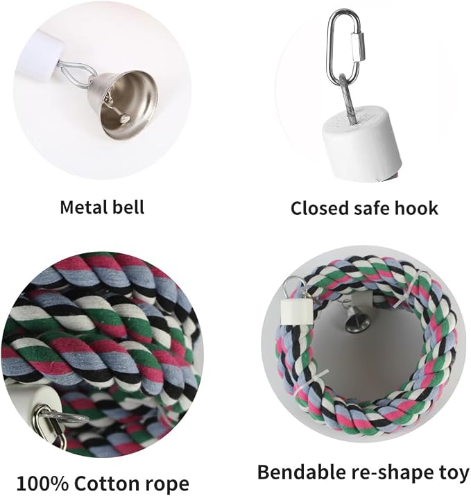94.4inch Length Colorful Cotton Bendable Rope Perch Swing Bird Chew Toys Amazon - Image 4