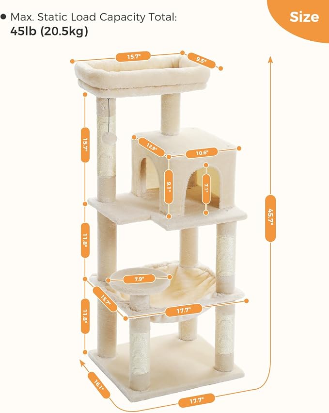 Cat Tree for Indoor Cats, 45.7" Multi-Level Cat Tower - Image 7