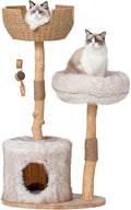 Cat Tree Tower with Two Real Branches, 44 INCH Wood Modern Cat Tower with by PEGIC