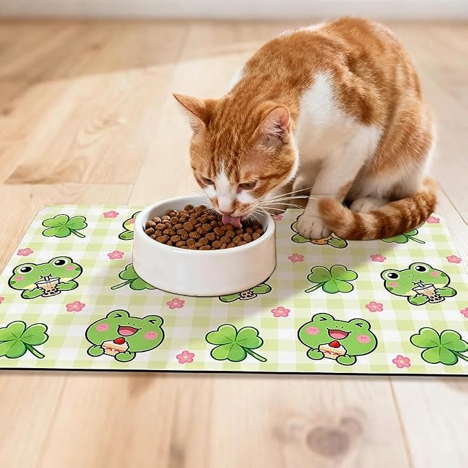 Dog Food Mat for Pet Cat Food Mat, Cute Frog Absorbent Quick Dry Dog Bowl Mats - Image 7