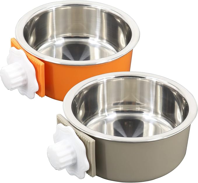 Dog Crate Bowl, Hanging Stainless Steel Removable Pet Crate Water & Food Bowls by QIYADIN