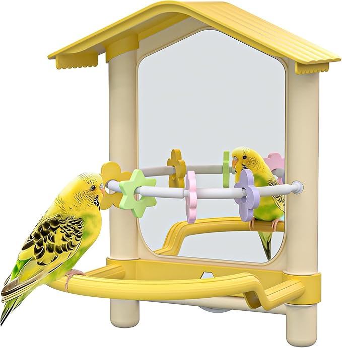 8.1 Inch Pet Bird Mirror with Perch Stand and Parakeet Chew Toys, Parrot Toys by Unknown