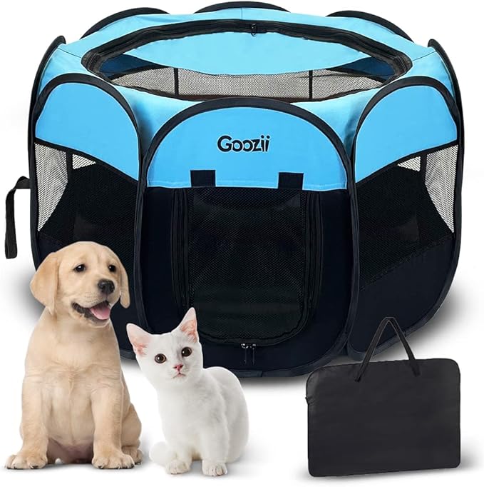 Portable Dog Playpen Indoor Outdoor, Collapsible Pet Dog Playpen by Goozii