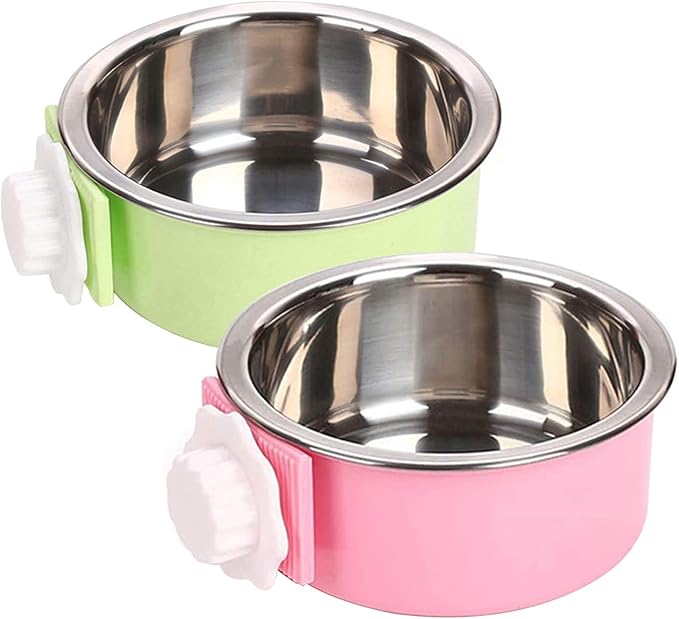 Dog Crate Bowl, Hanging Stainless Steel Removable Pet Crate Water & Food Bowls by QIYADIN