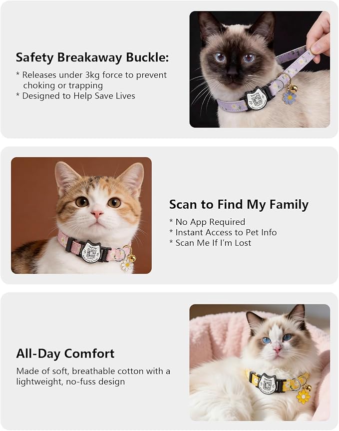 QR Code Cat Collar with Breakaway Safety Buckle, Adjustable Cotton Kitten - Image 5
