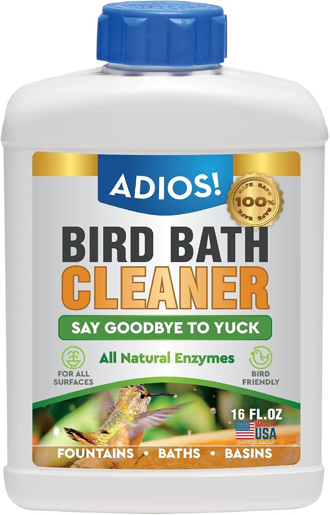 Bird Bath Cleaner for Outdoor Fountains and Bowls, Safely Cleans Metal by Adios