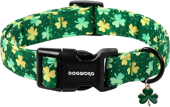 DOGWONG St Patrick's Day Dog Collar-Cute Green Clovers Dog Collars, Adjustable by DOGWONG
