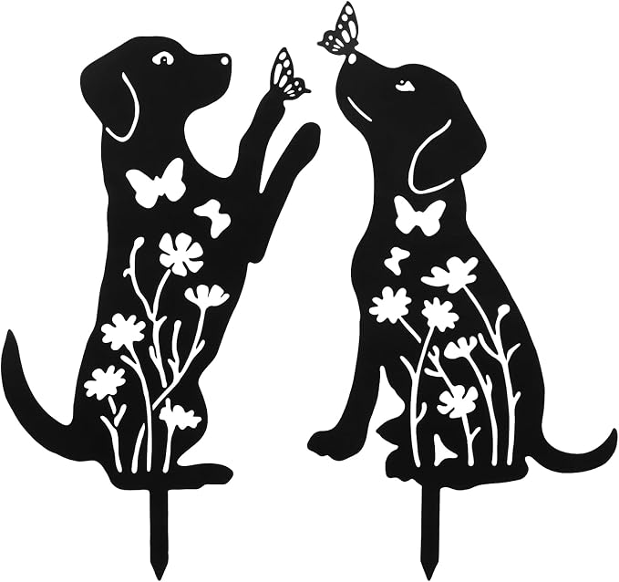 Metal Dog Garden Decor for Outside 2 Pack, Pet Yard Art, Weather Resistant by Unknown