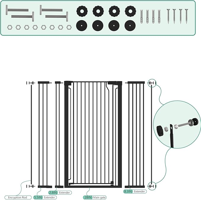 51" Extra Tall Cat Gate for Doorway Auto Close Encrypted Cat Gate 28.5"-48.7" - Image 4