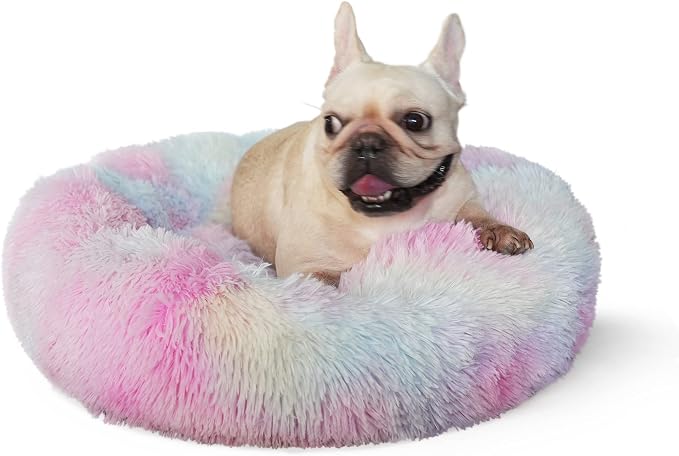 Calming Donut Dogs Beds for Small Dogs Washable, 23inch Plush Round Pet Bed for by nononfish