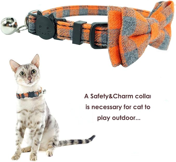 Cat Collars Breakaway with Bell and Bow Tie, Plaid Design Adjustable Safety - Image 4