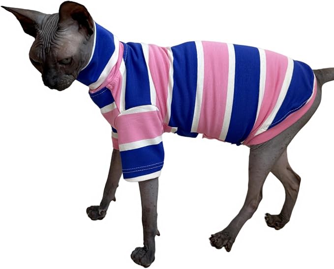 Vintage Stripes Sphynx Hairless Cats Shirt Cotton Cat Turtleneck Pet Clothes - Image 4