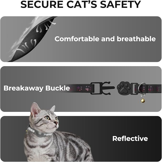 AirTag Cat Collar, Breakaway Cat Air Tag Collar, Reflective Cat Collar - Image 4