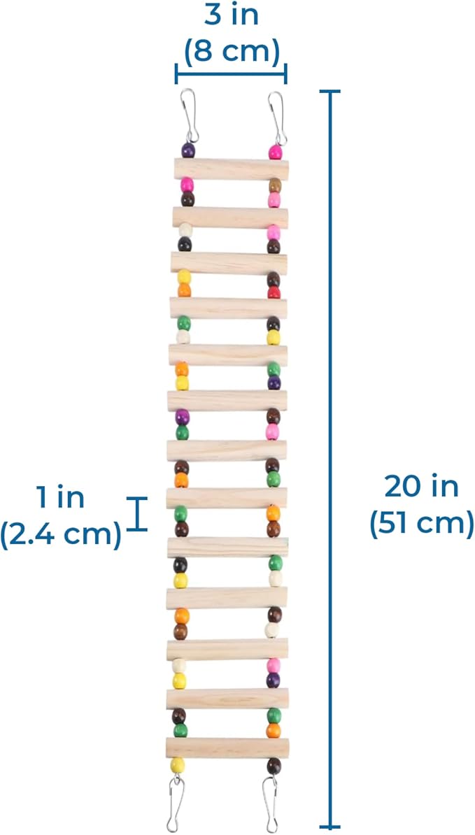 SunGrow Wooden Bird Ladder Bridge, Hanging Exercise Toy, Bird Playground Cage - Image 7