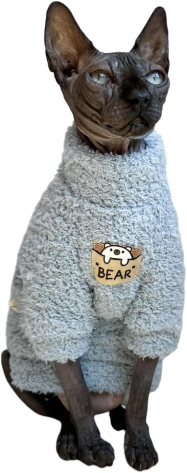 Sphynx Cat Clothes Hairless Cat Super Soft Warm Fleece T Shirt Elastic Winter - Image 2