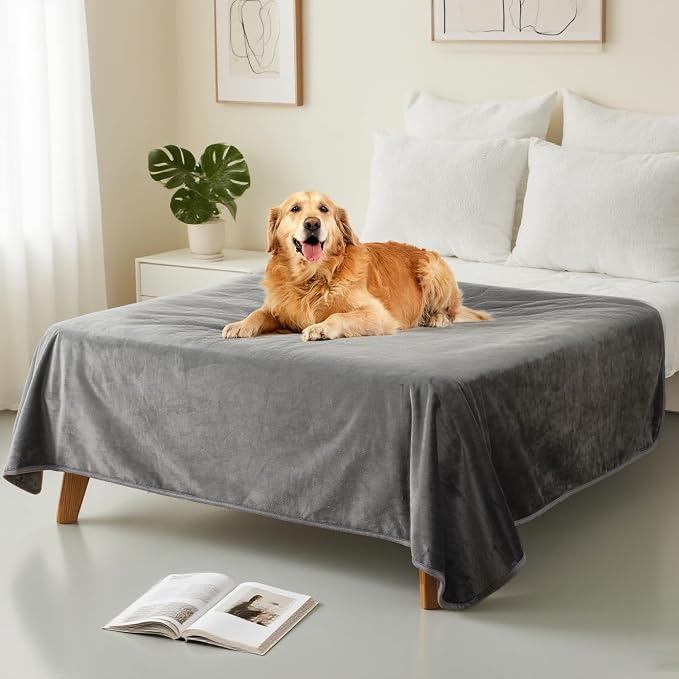 Waterproof Dog Blankets Dark Grey Pet Blanket 60"x80", Soft Fluffy Sofa Car Bed - Image 4