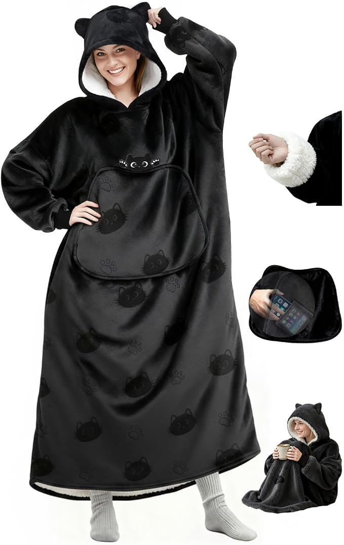 Mewaii Wearable Blanket Hoodie for Adults, Warm Sherpa & Soft Flannel Long by Mewaii