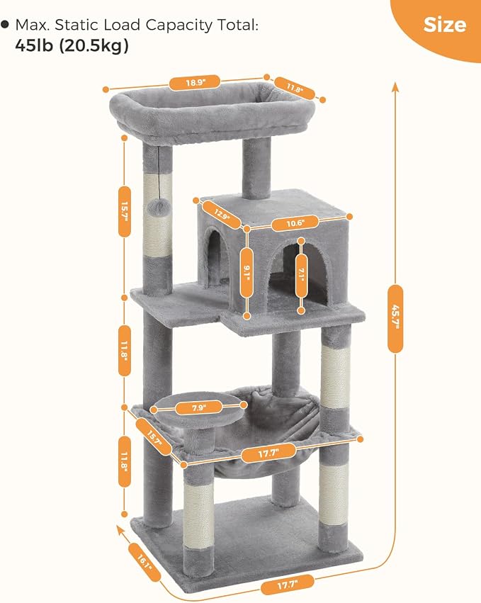 Cat Tree for Indoor Cats, 45.7" Multi-Level Cat Tower - Image 6