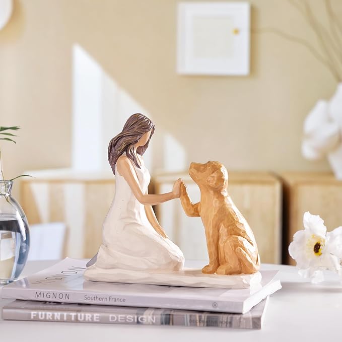 BUTILIVEEN Resin Woman with Dog Figurines, Sympathy Dog Memorial, Pet Loss Gifts - Image 5
