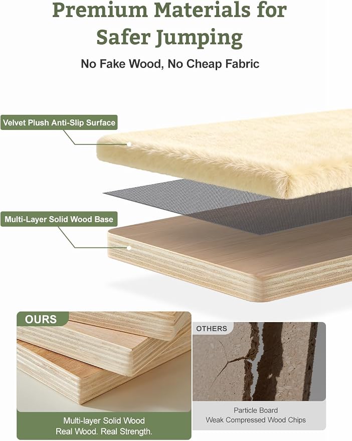 5-in-1 Cat Wall Shelves, Solid Wood & Velvet & Sisal Scratcher, 44lbs Max Load - Image 6
