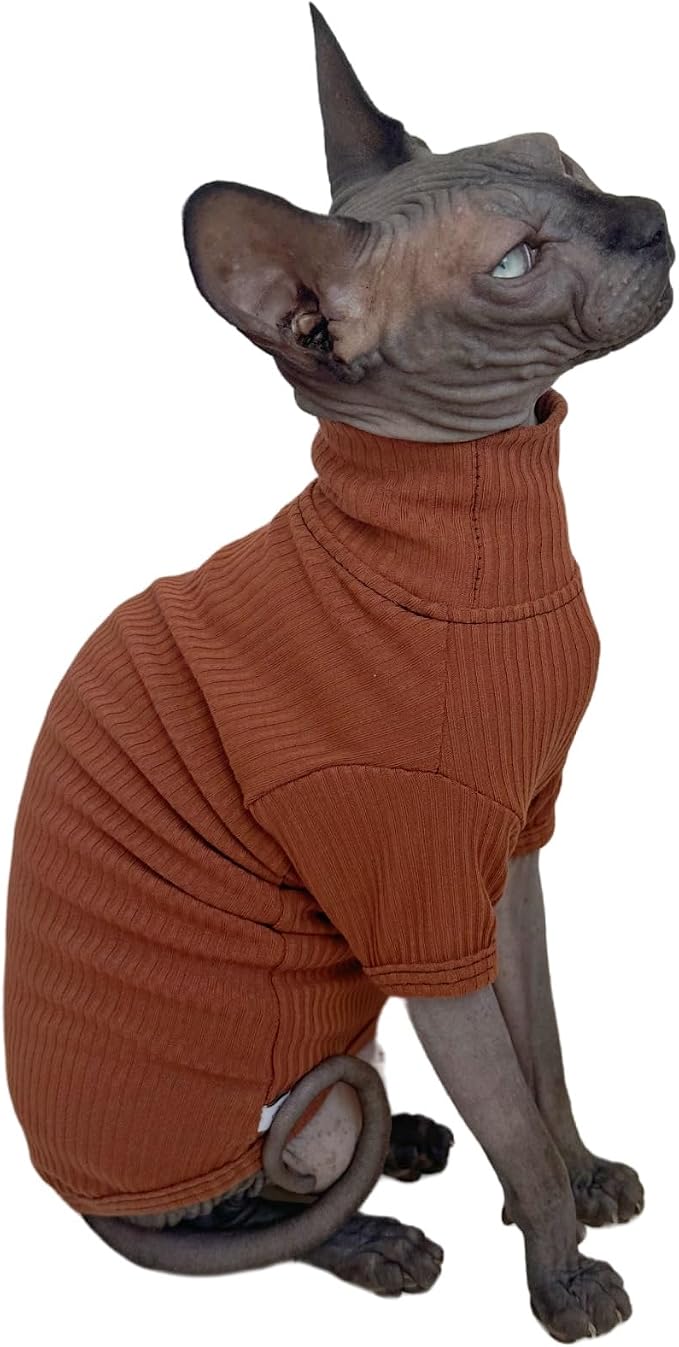 Kitipcoo Sphynx Hairless Cats Shirt Cotton Cat Turtleneck Sweater Pullover - Image 3
