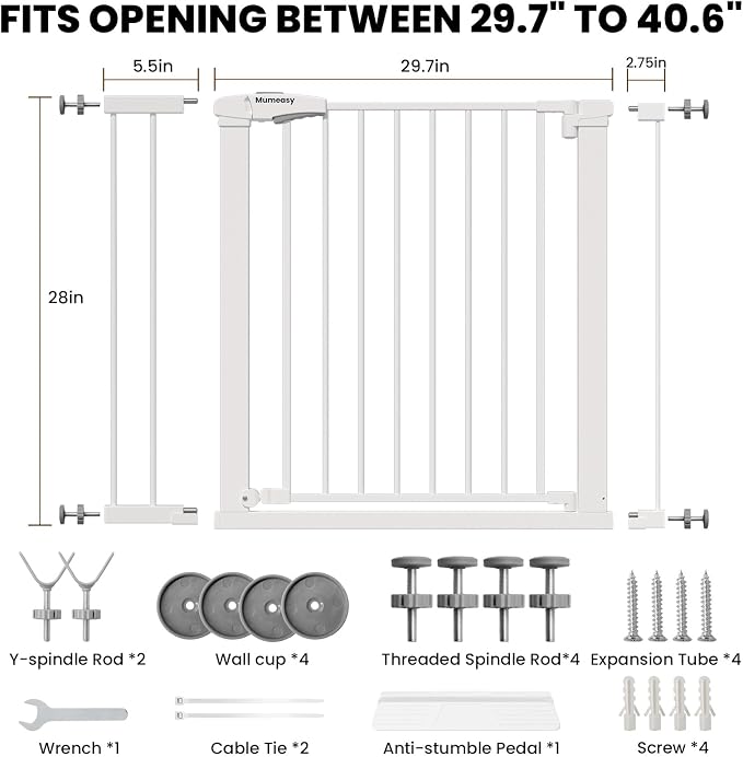 Baby Gate for Stairs, 29.7-40.6" Pressure Mounted Dog Gate, Auto Close Safety - Image 9