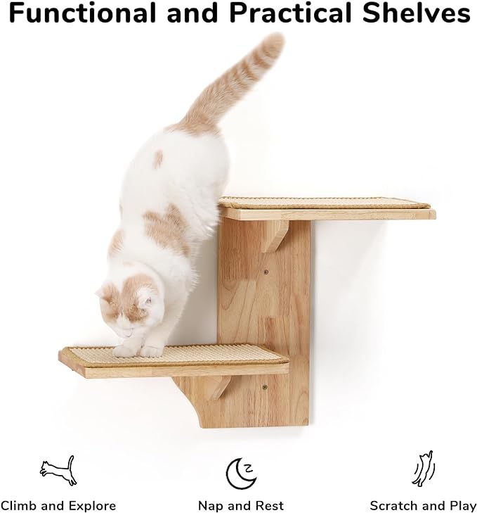 FUKUMARU Cat Wall Shelves, 2 Platform Kitten Wall Furniture, Tree Shape - Image 3