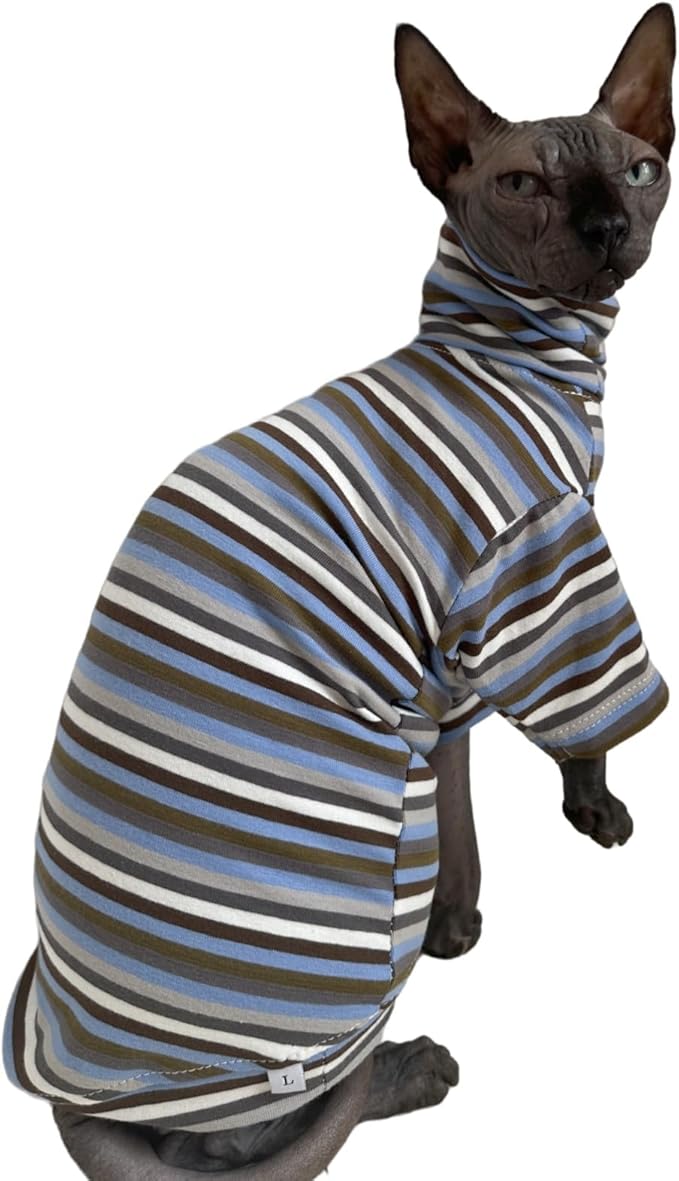 Vintage Stripes Sphynx Hairless Cats Shirt Cotton Cat Turtleneck Pet Clothes - Image 4