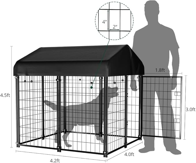 Dog Kennel Outside with Roof, Heavty Duty Welded Dog Crate Playpen with - Image 2