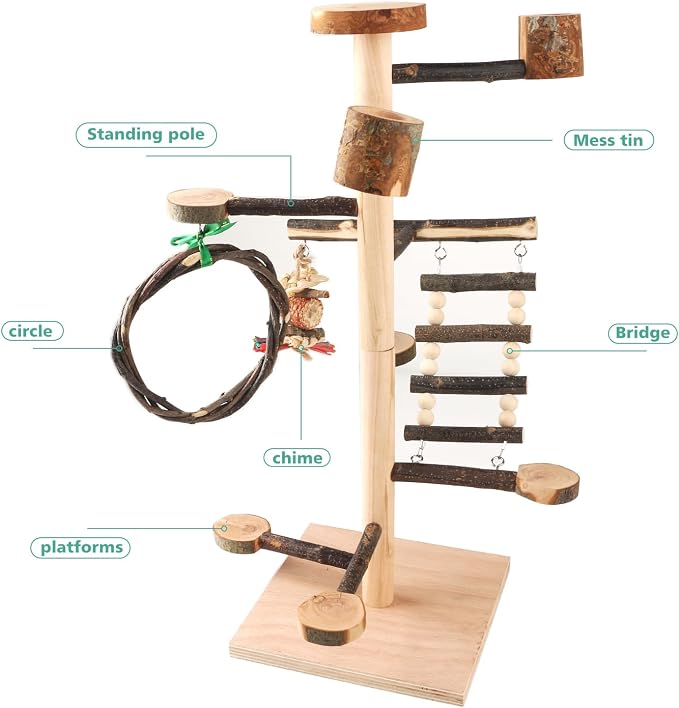 HOSUKKO Bird Playground Parrots Play Stand Wood Perches Stand, Bird Gym Playpen - Image 3