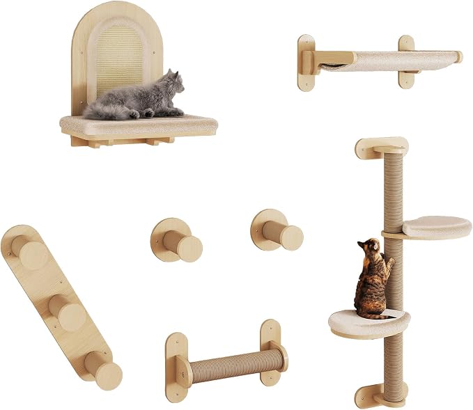 BYBYME 7Pcs Cat Wall Shelves, Solid Wood Indoor Cat Tree, Sturdy Wooden Wall - Image 8