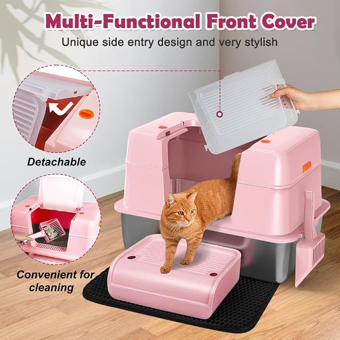 Vivifying Pink Stainless Steel Covered Cat Litter Box – Odor-Control, - Image 4