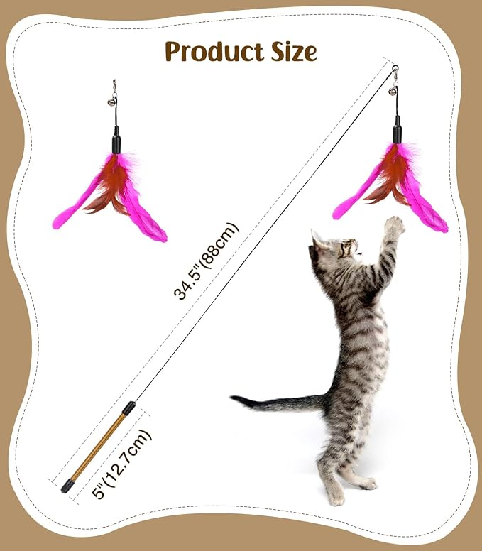 Pawaboo Feather Teaser Cat Toy, Interactive Feather Wand Cats Toy Flying - Image 7