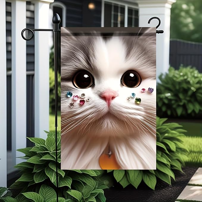 Cute Cat Garden Flag 12x18 Inch Double Sided Outdoor Yard Banner Adorable White - Image 5