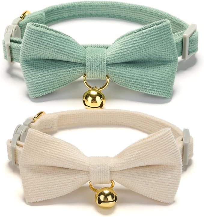 2 Pack Soft Corduroy Cat Collars by Ewinoom