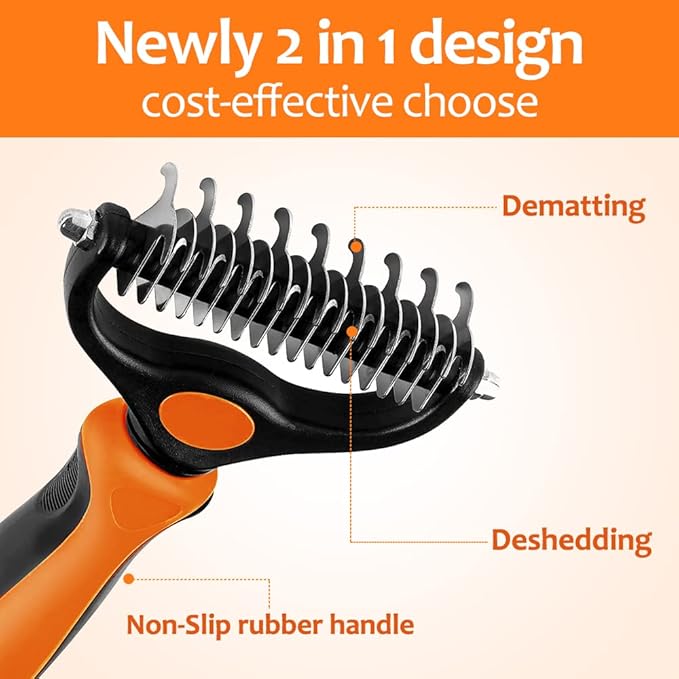Undercoat Rake for Dogs, 2 in 1 Dematting Comb & Deshedding Tool for Long Hair - Image 3